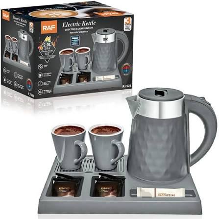 Set pava hervidor electrico 2 lt raf 1500w con bandeja