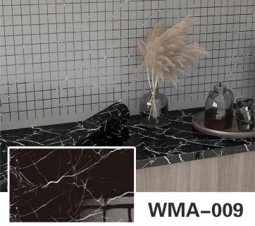 Rollo vinilo simil marmol negro con lineas blancas 60x200cm