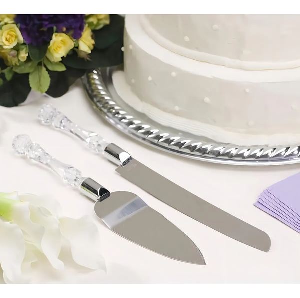 Set pala + cuchillo torta pastel acero mango acrilico