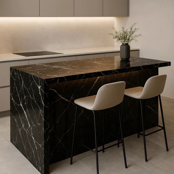 Rollo de vinilo mármol negro con blanco 60 cm x 5 m