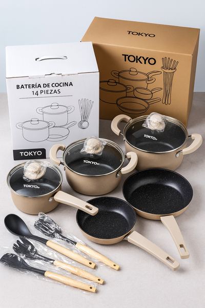 Batería de cocina tokyo style 14 piezas beige