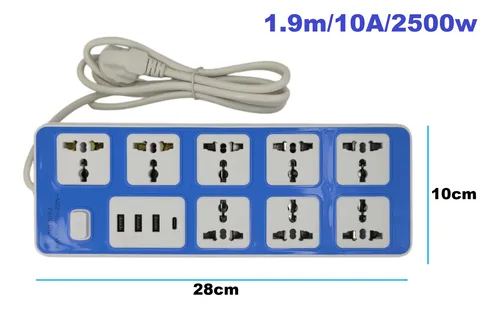 Zapatilla alargue 8 tomas con 3 usb y 1 tc pata argen
