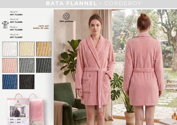 Bata de baño de franela corderoy talle s-m-l-xl blanca paris