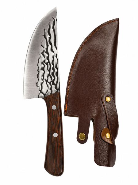 Cuchillo cuchilla con diseño y funda de cuero
