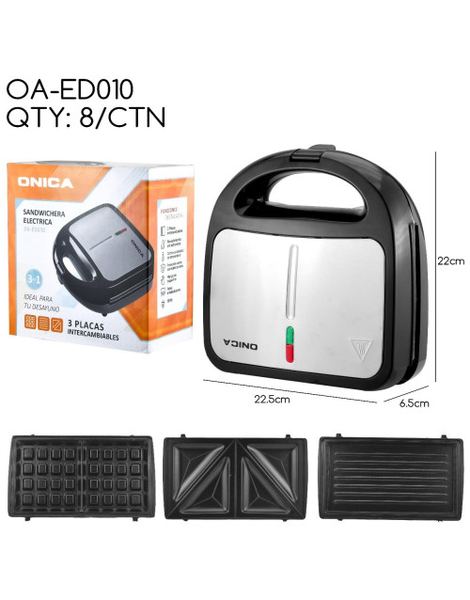 Sandwichera electrica 3 en 1 antiadherente onica