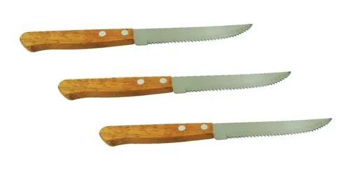 Cuchillos mango madera acero inoxidable set x3 cubiertos