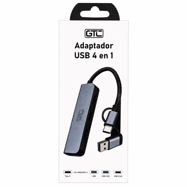 Hub adaptador usb 4 en 1 salidas usb-a y usb-c