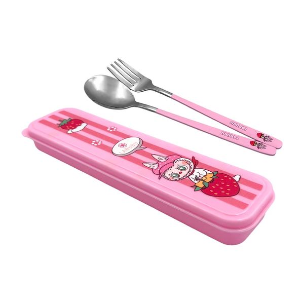 Estuche plástico con par de cubiertos diseño labubu
