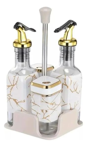 Set x 4 condimenteros aceite vinagre sal pimienta soporte