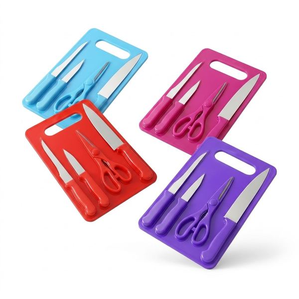 Set 5 piezas tabla + 3 cuchillo + tijera colores