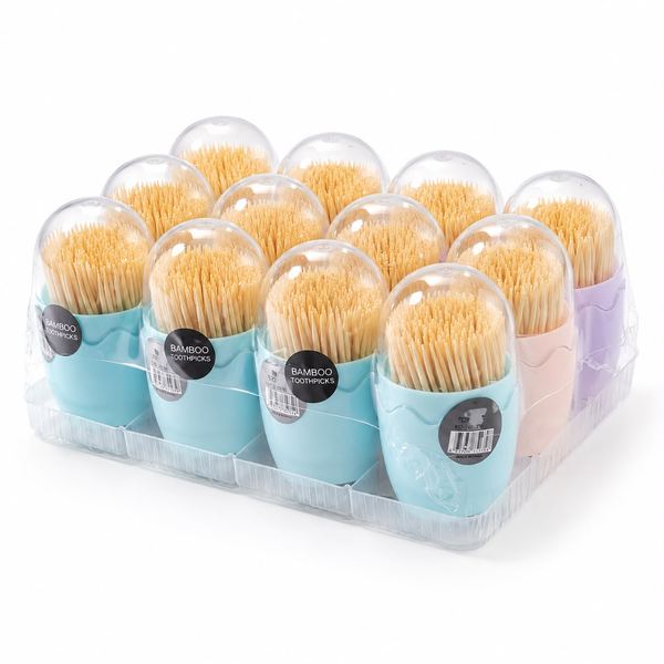Pack de set x 12 escarbadientes con dispensador diseño huevo