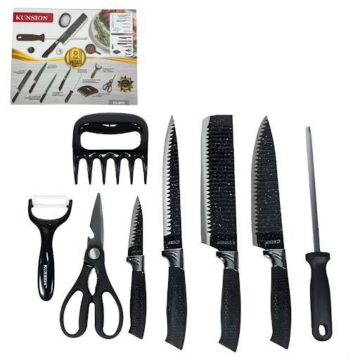 Set de cuchillos kunsion 8 piezas de acero negro