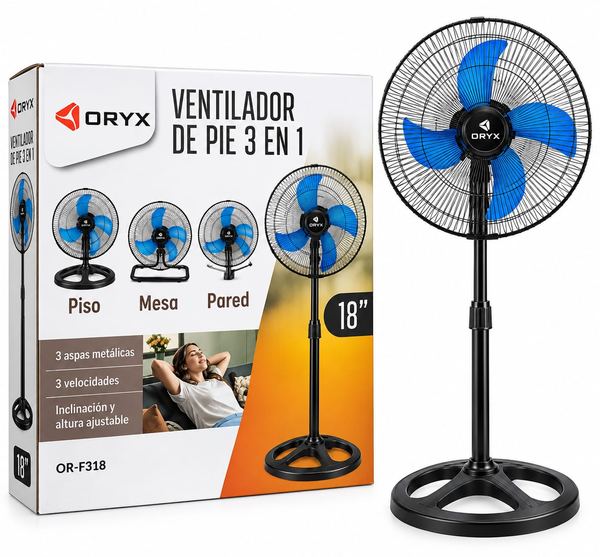 Ventilador de pie 3 en 1 oryx de 18″