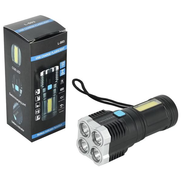 Linterna recargable usb 4 modos recargable indicador de bateria